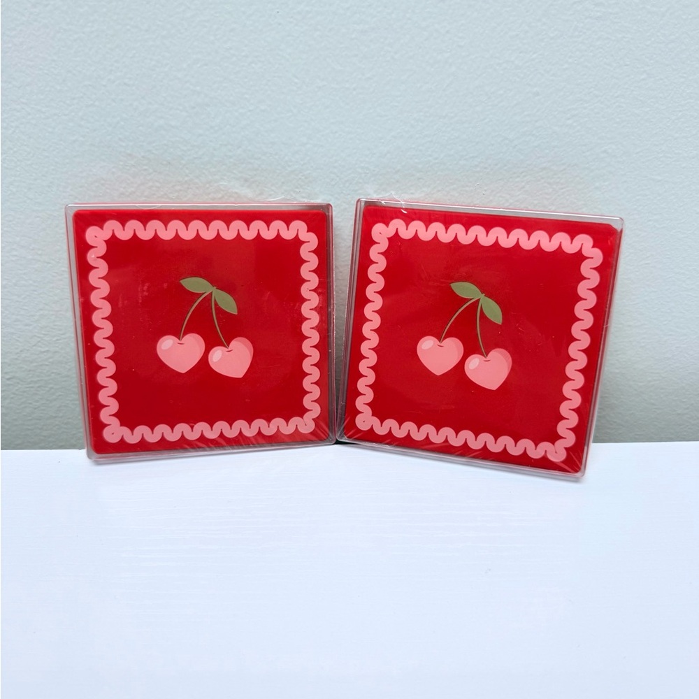 New Target Bullseye Playground 2 Sets of Red Cherry Coasters, 4 in each set